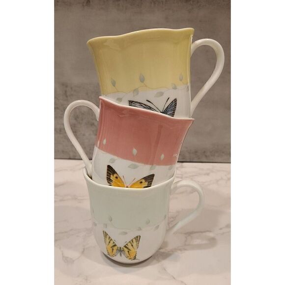 Lenox | Set of 3 | Butterfly Meadow Coffee/Tea Mugs Scalloped Edge Nature | EUC - Picture 5 of 7